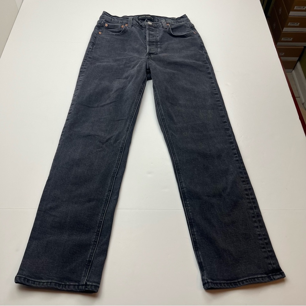 Denim Forum Arlo High Rise Straight 28L Womens 26 Waist Faded Black Denim Jean